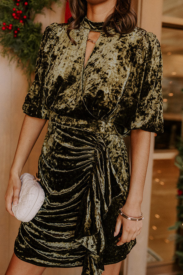Renata Velvet Dress with Ruched Waist and Puff Sleeves