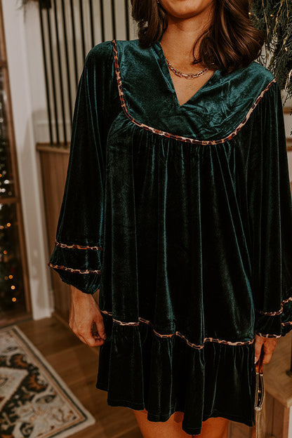 Ines Velvet Dress with Ruffled Collar and Tiered Hem