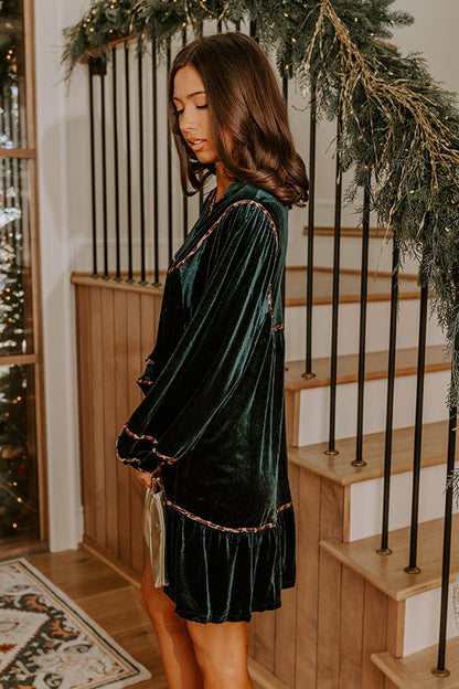 Ines Velvet Dress with Ruffled Collar and Tiered Hem