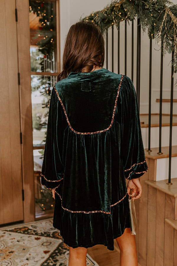 Ines Velvet Dress with Ruffled Collar and Tiered Hem