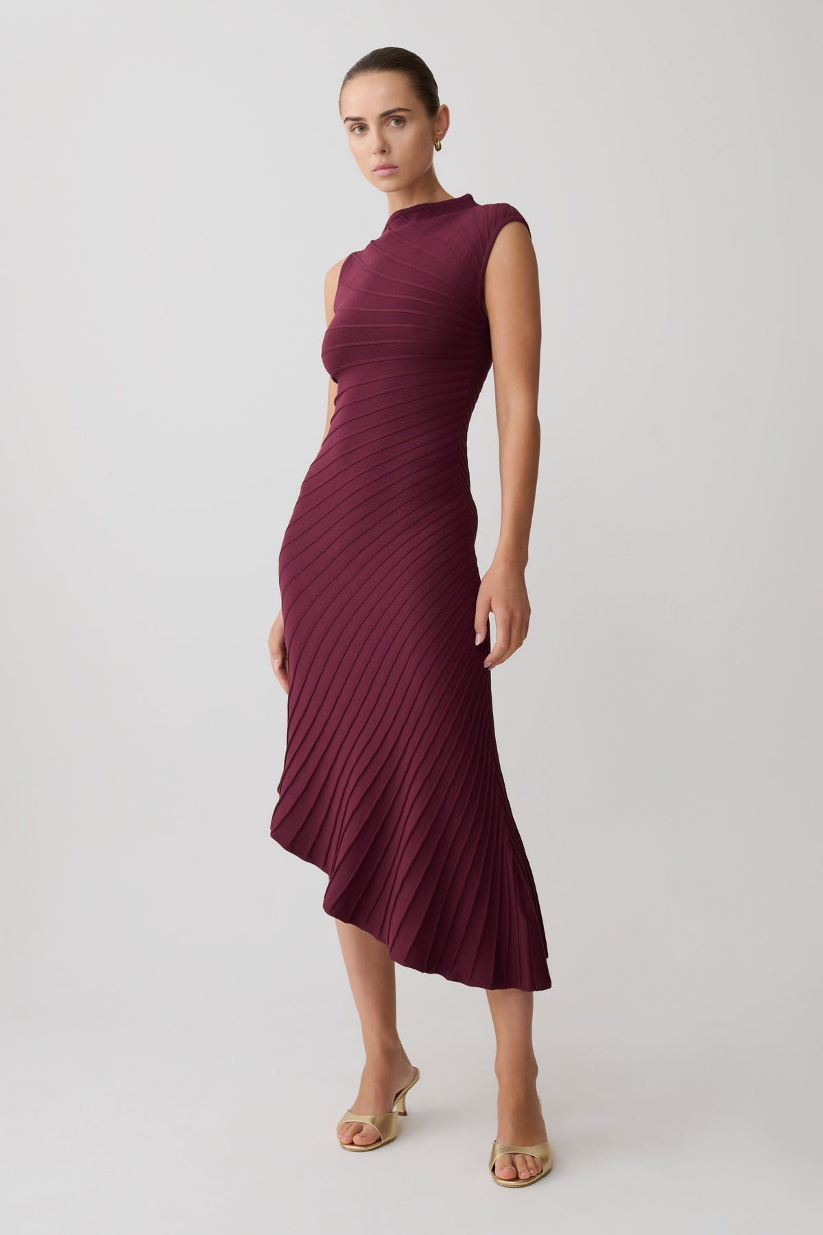 Brynn Knit Dress with High Neck and Pleated Hem