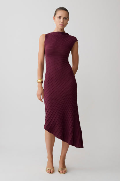 Brynn Knit Dress with High Neck and Pleated Hem