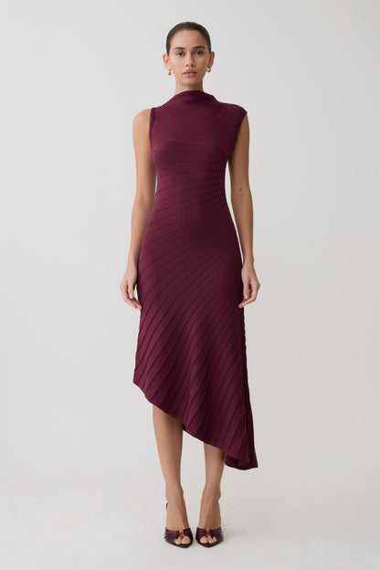 Brynn Knit Dress with High Neck and Pleated Hem