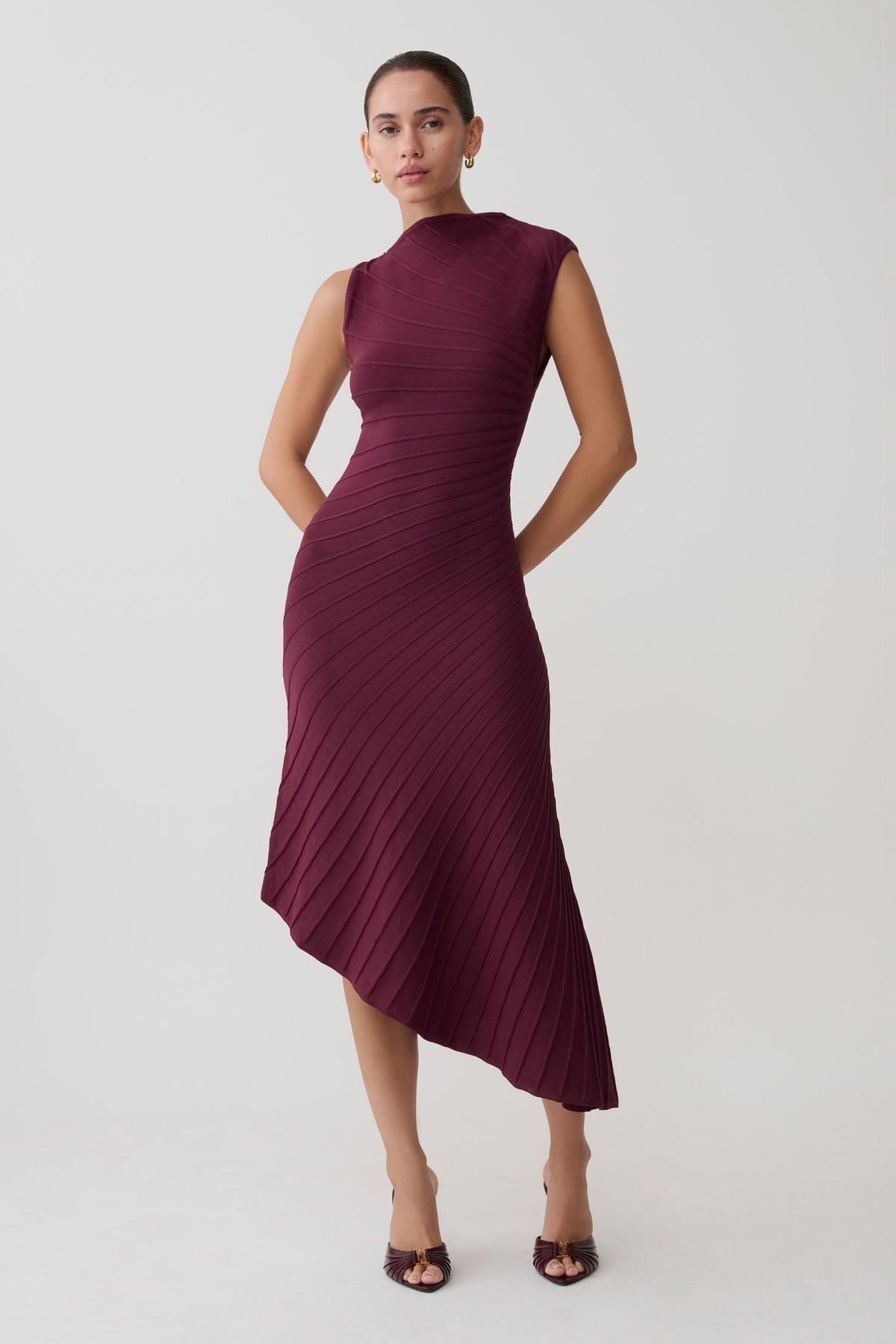 Brynn Knit Dress with High Neck and Pleated Hem