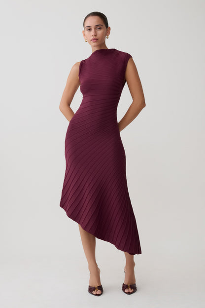 Brynn Knit Dress with High Neck and Pleated Hem