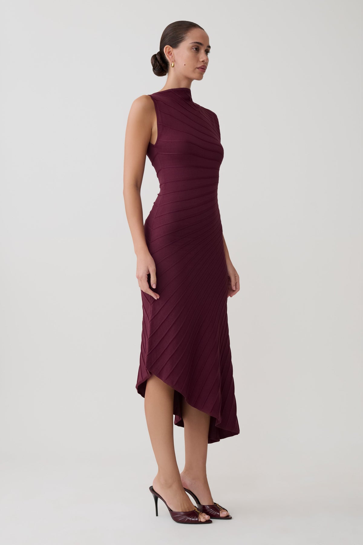 Brynn Knit Dress with High Neck and Pleated Hem