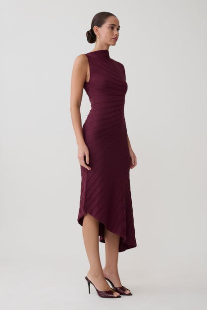 Brynn Knit Dress with High Neck and Pleated Hem