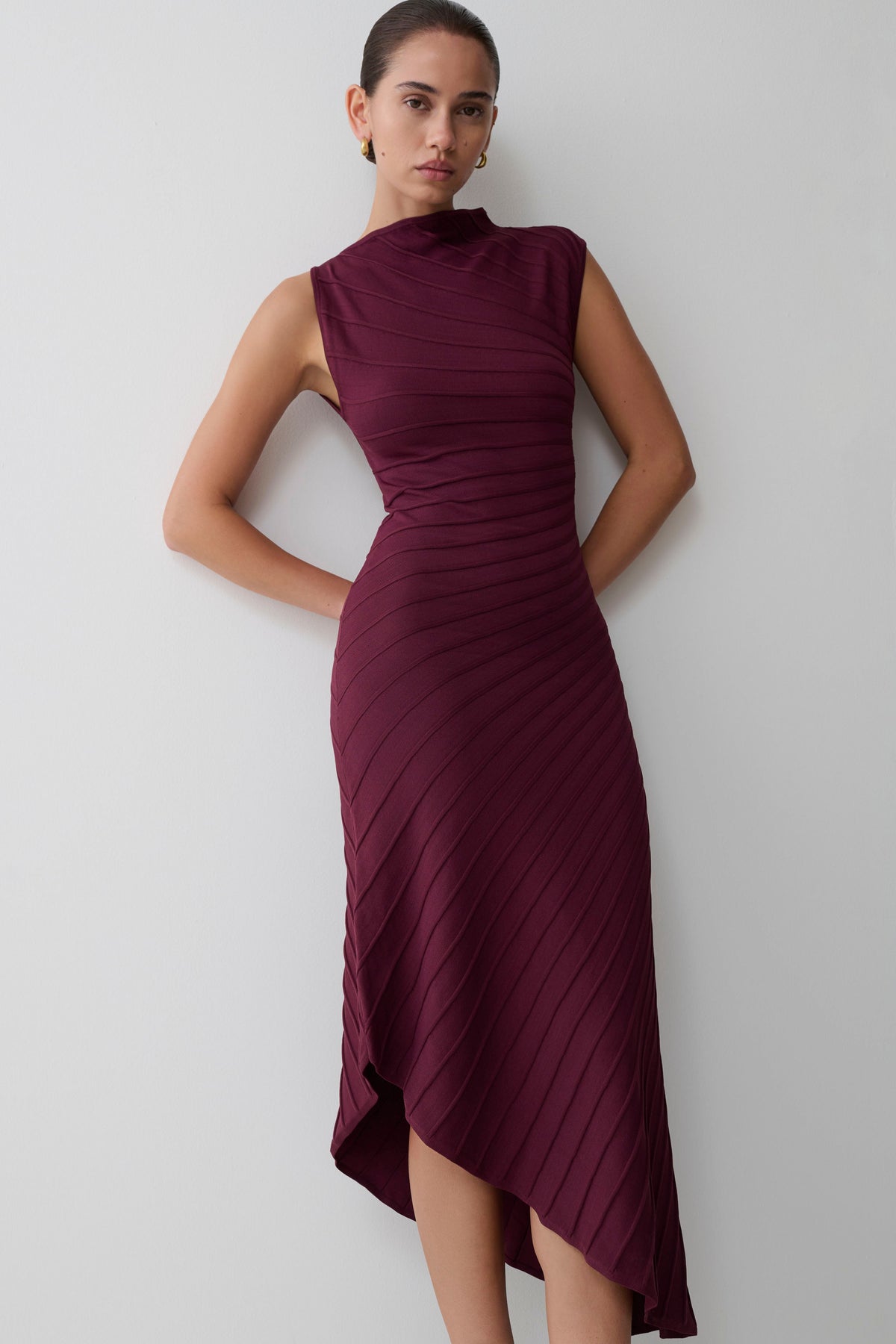 Brynn Knit Dress with High Neck and Pleated Hem