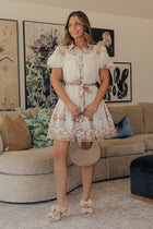 Mila Cream Dress with Floral Lace and Button Front