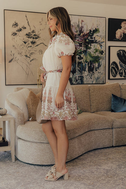 Mila Cream Dress with Floral Lace and Button Front