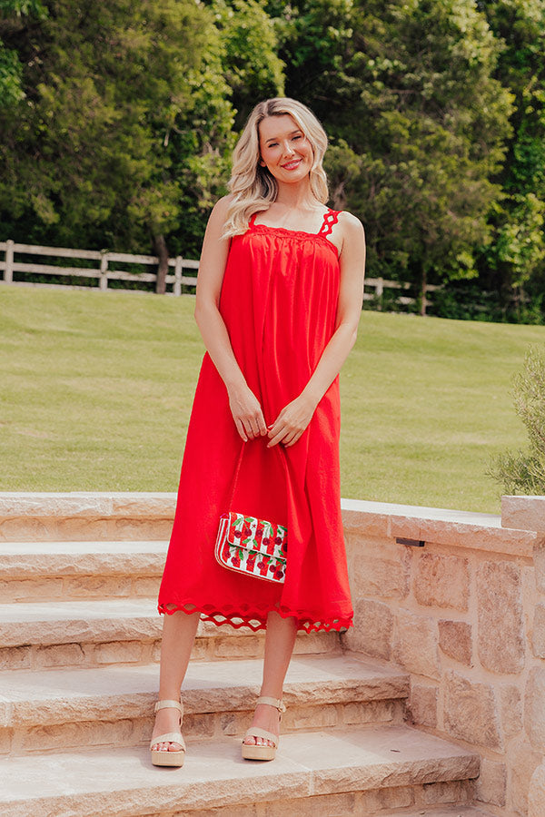 Lucinda Red Dress with Ric Rac Trim and Tiered Skirt