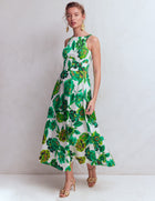 Aoife Green Dress with Corset Bodice and Blossom Print