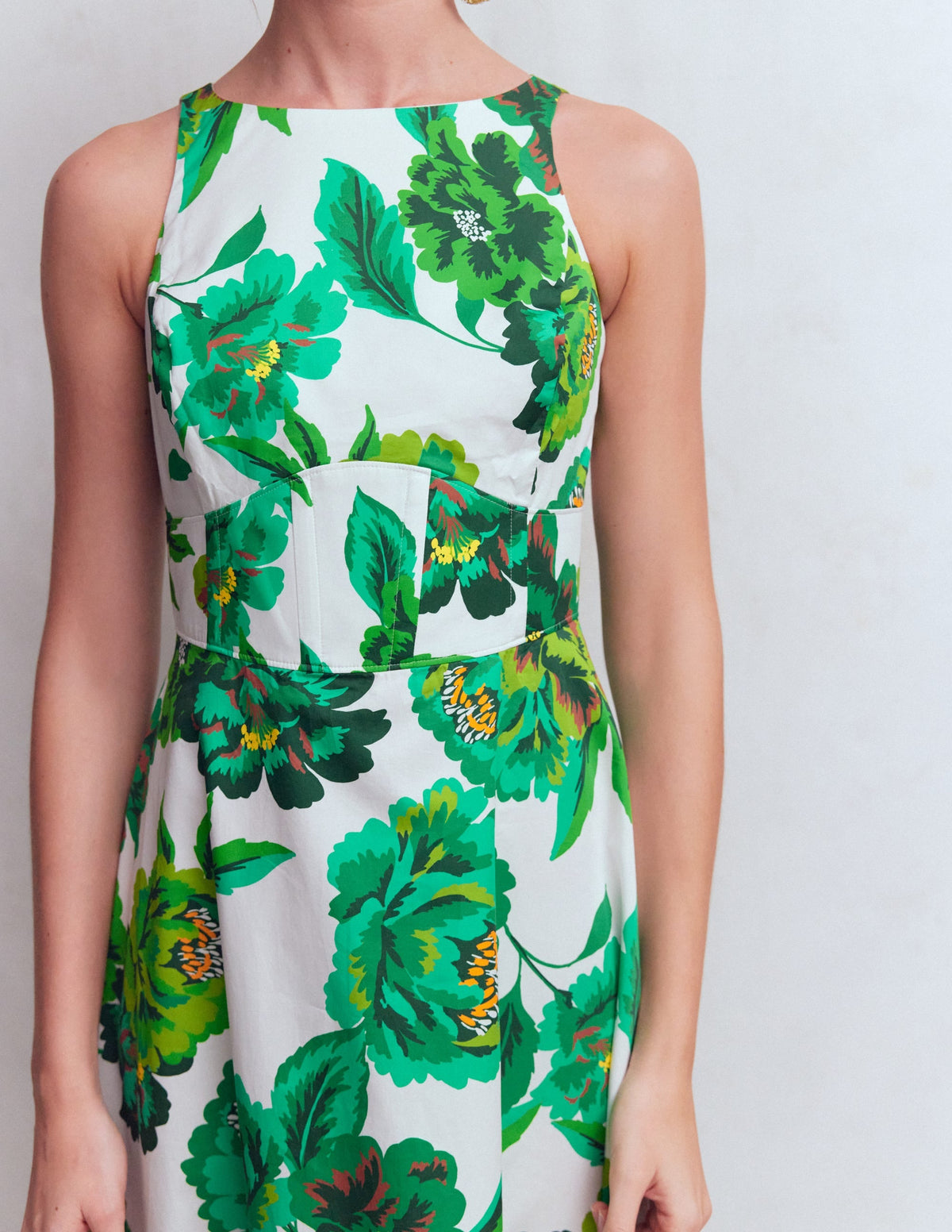 Aoife Green Dress with Corset Bodice and Blossom Print