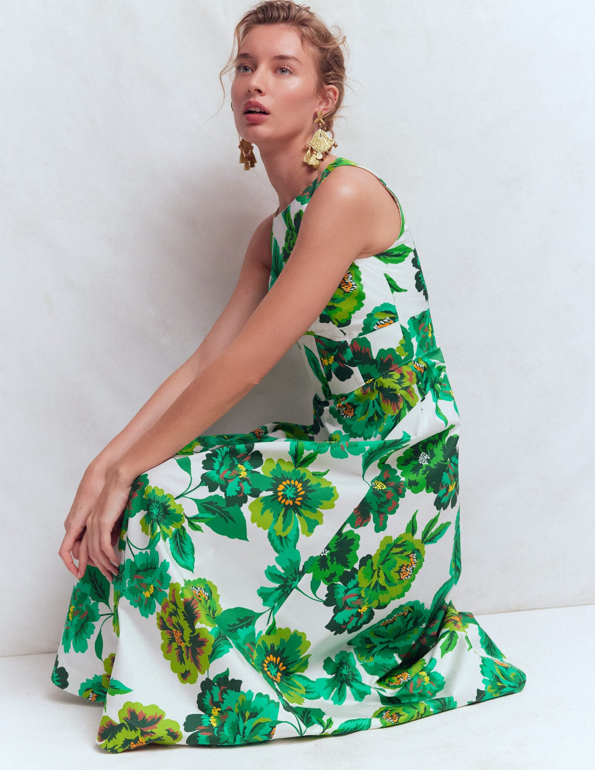 Aoife Green Dress with Corset Bodice and Blossom Print