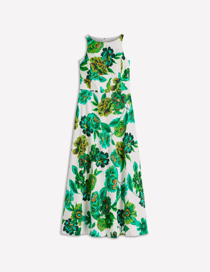 Aoife Green Dress with Corset Bodice and Blossom Print