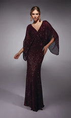 Rosaline Evening Gown with Cape Sleeves and Draped V Neck