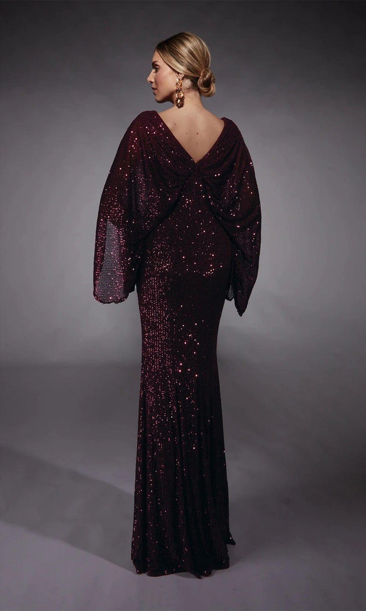 Rosaline Evening Gown with Cape Sleeves and Draped V Neck