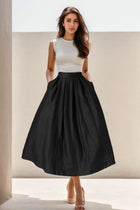 Jenna Black Skirt with Pleated Waist and Linen Blend