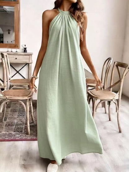 Maia Cream Dress with Halter Neck and Draped Cape Back