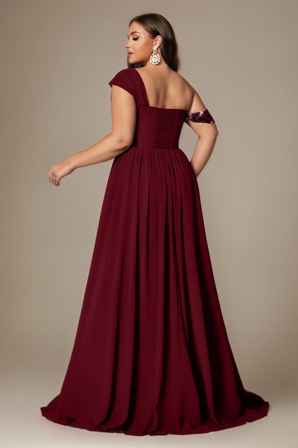 Ottilie Sequin Dress with Off-Shoulder Neck and Side Slit