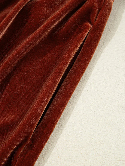Perrine Velvet Dress with Puff Sleeves and Deep V Neck