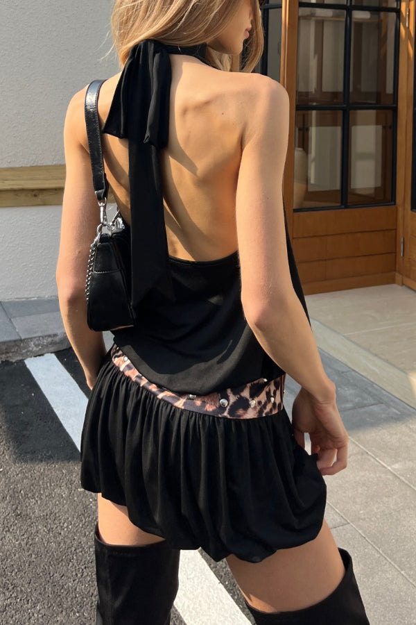 Zaria Leopard Print Open Back Mini Dress