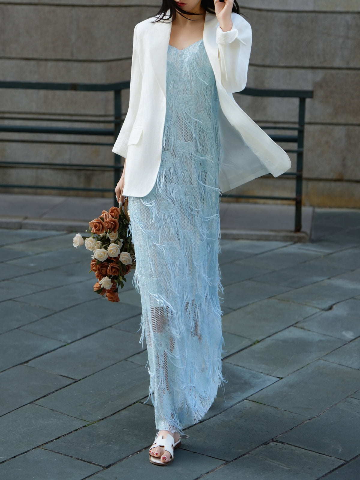 Martha French Fringe Slip Maxi Dress