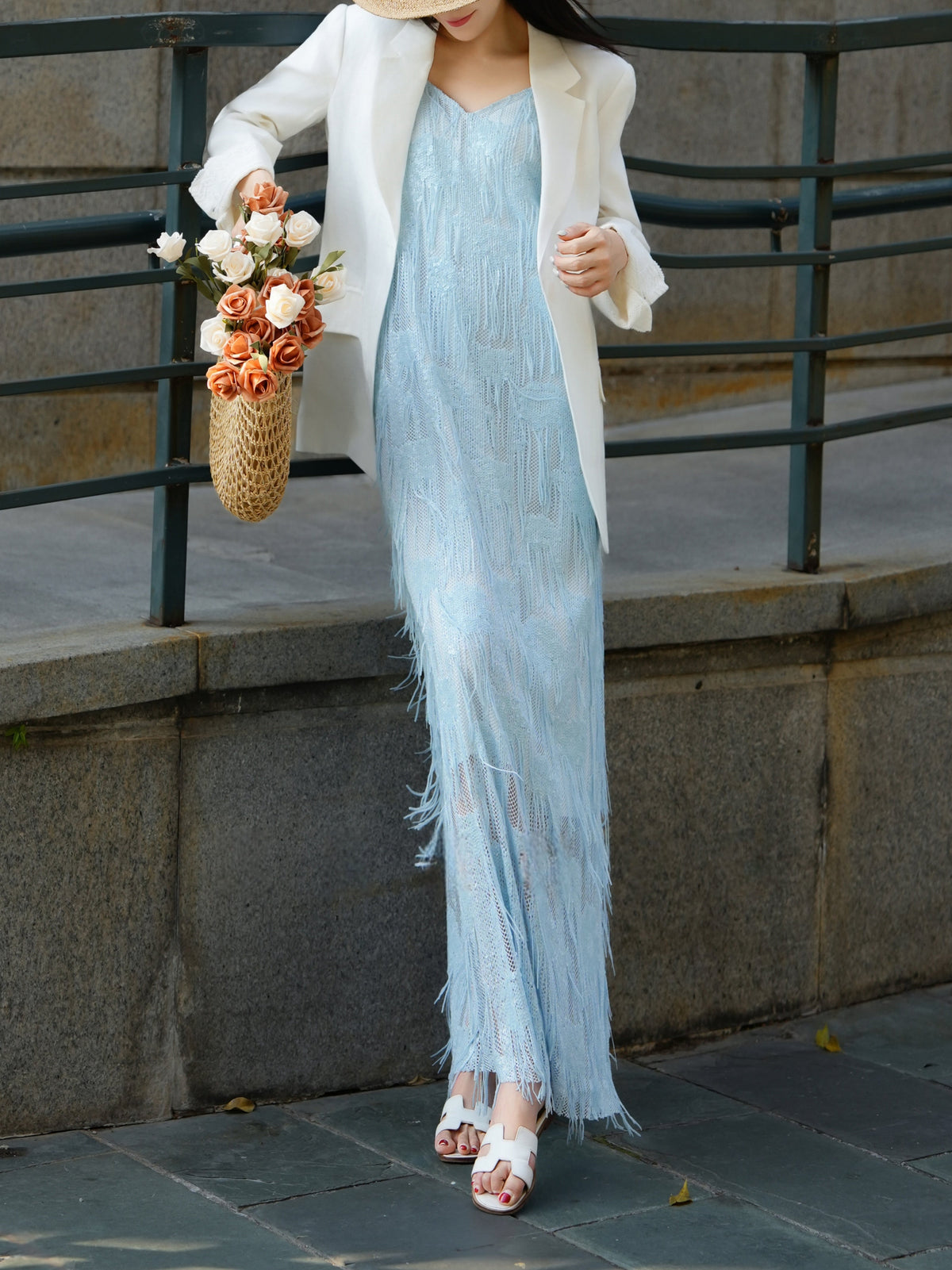 Martha French Fringe Slip Maxi Dress