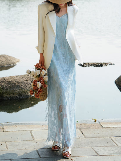 Martha French Fringe Slip Maxi Dress