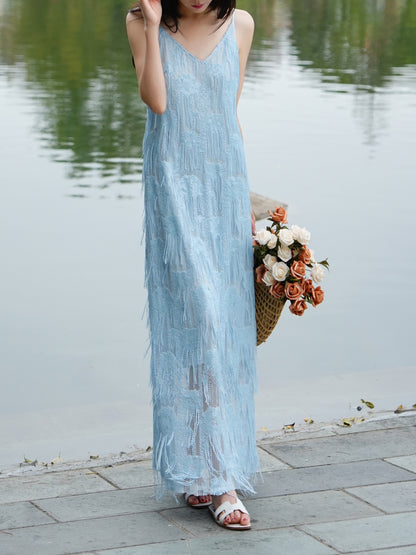Martha French Fringe Slip Maxi Dress