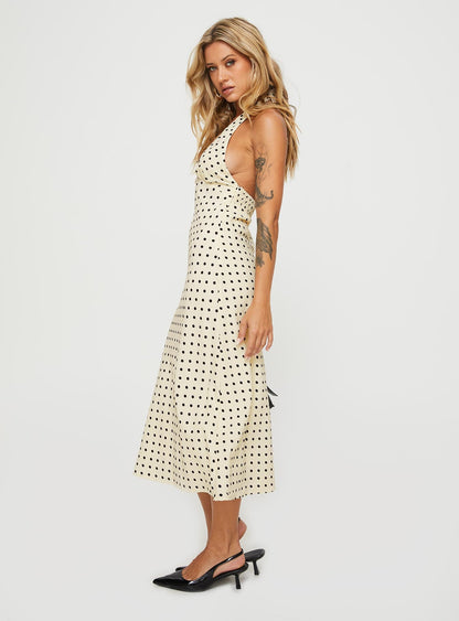 Eva Cream Dress with Polka Dots and Halter Neckline