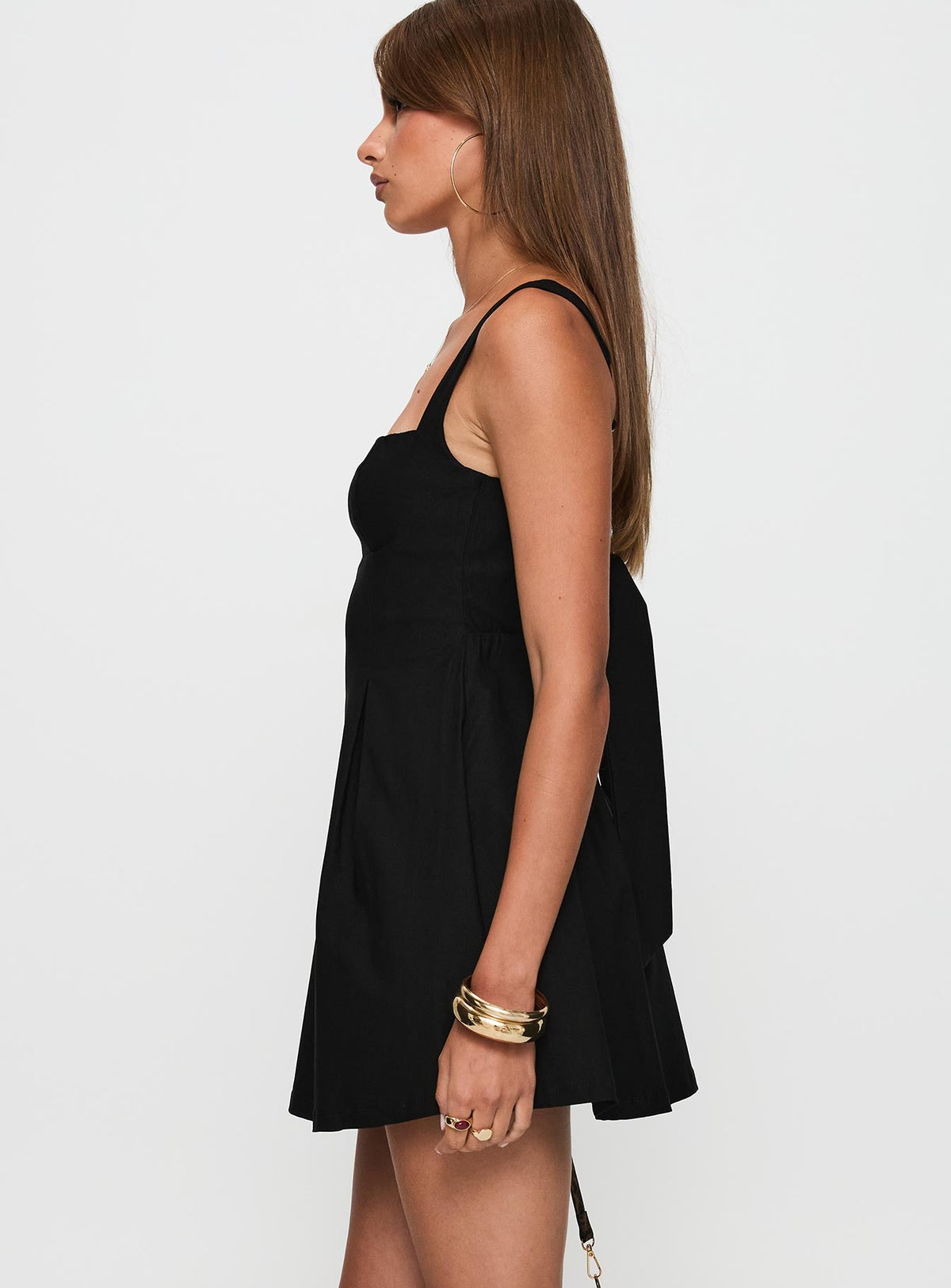 Viveca Black Mini Dress with Square Neck and Tie Back