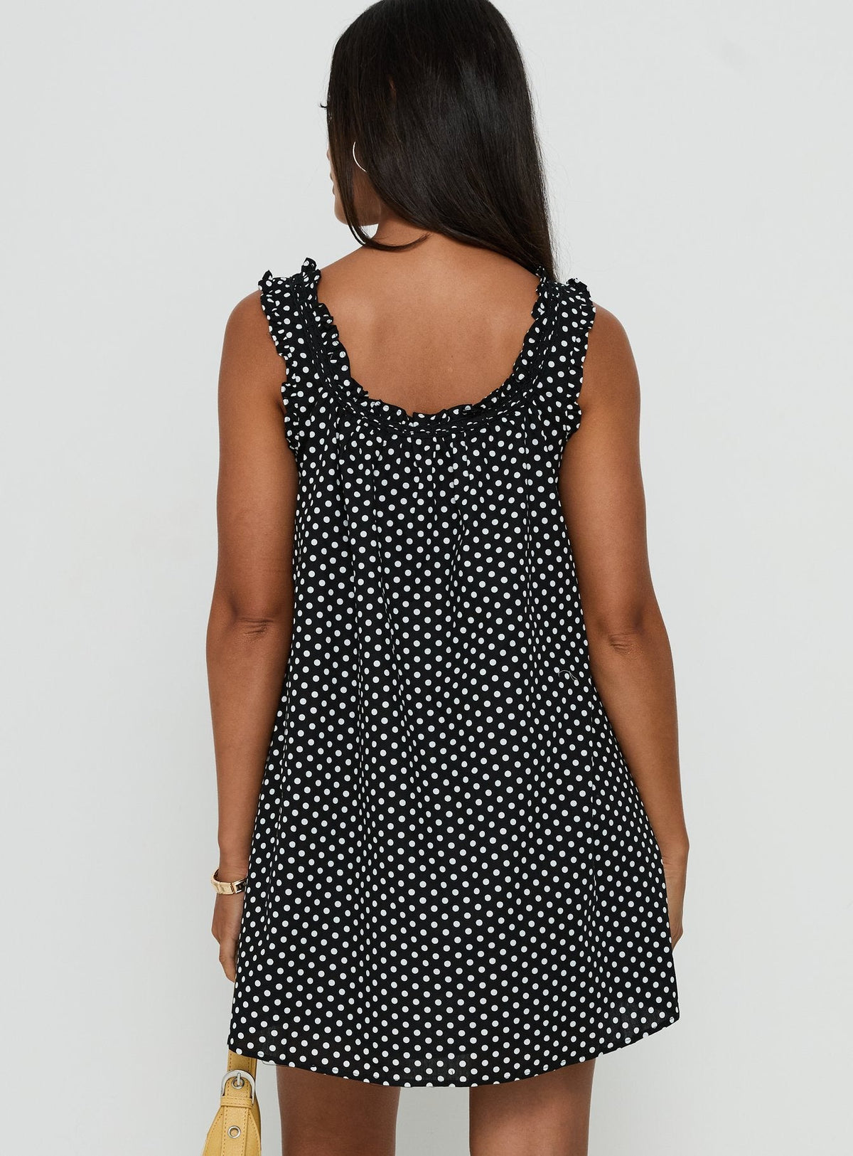 Delphi Black Mini Dress with Polka Dots and Swing Skirt