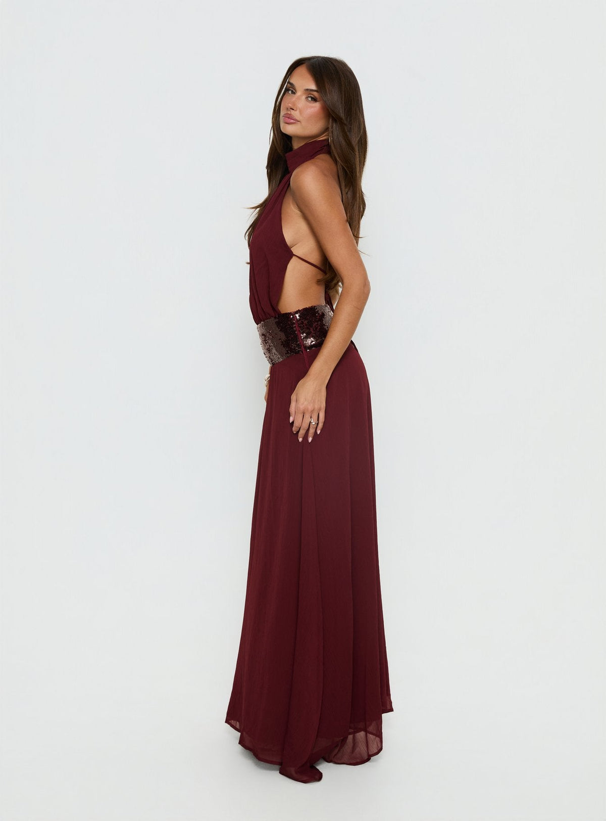 Linnet Sequin Dress with Halter Neck and Drop Waist