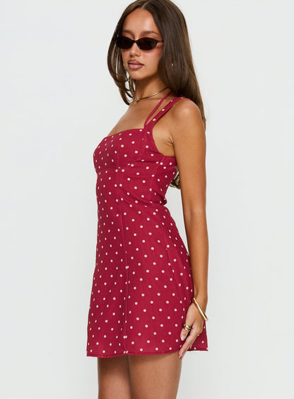 Madeline Red Dress with Polka Dots and Halter Neckline