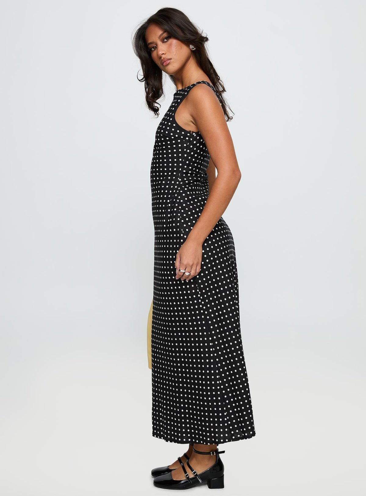 Idalia Black Dress with Polka Dots and Linen Blend