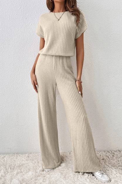 Jade Jumpsuit with Ribbed Knit and Wide Leg