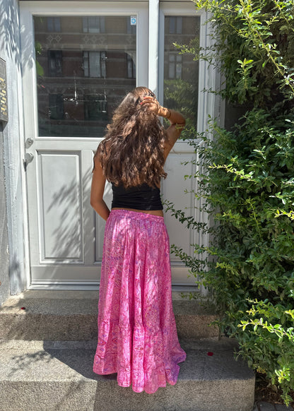 Blanca Skirt with Gold Foil Print and Full Hem