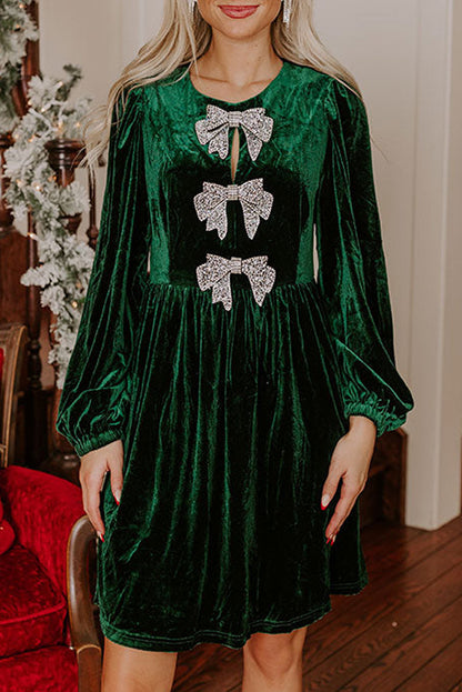 Carys Velvet Dress with Bow Detail and High Waist