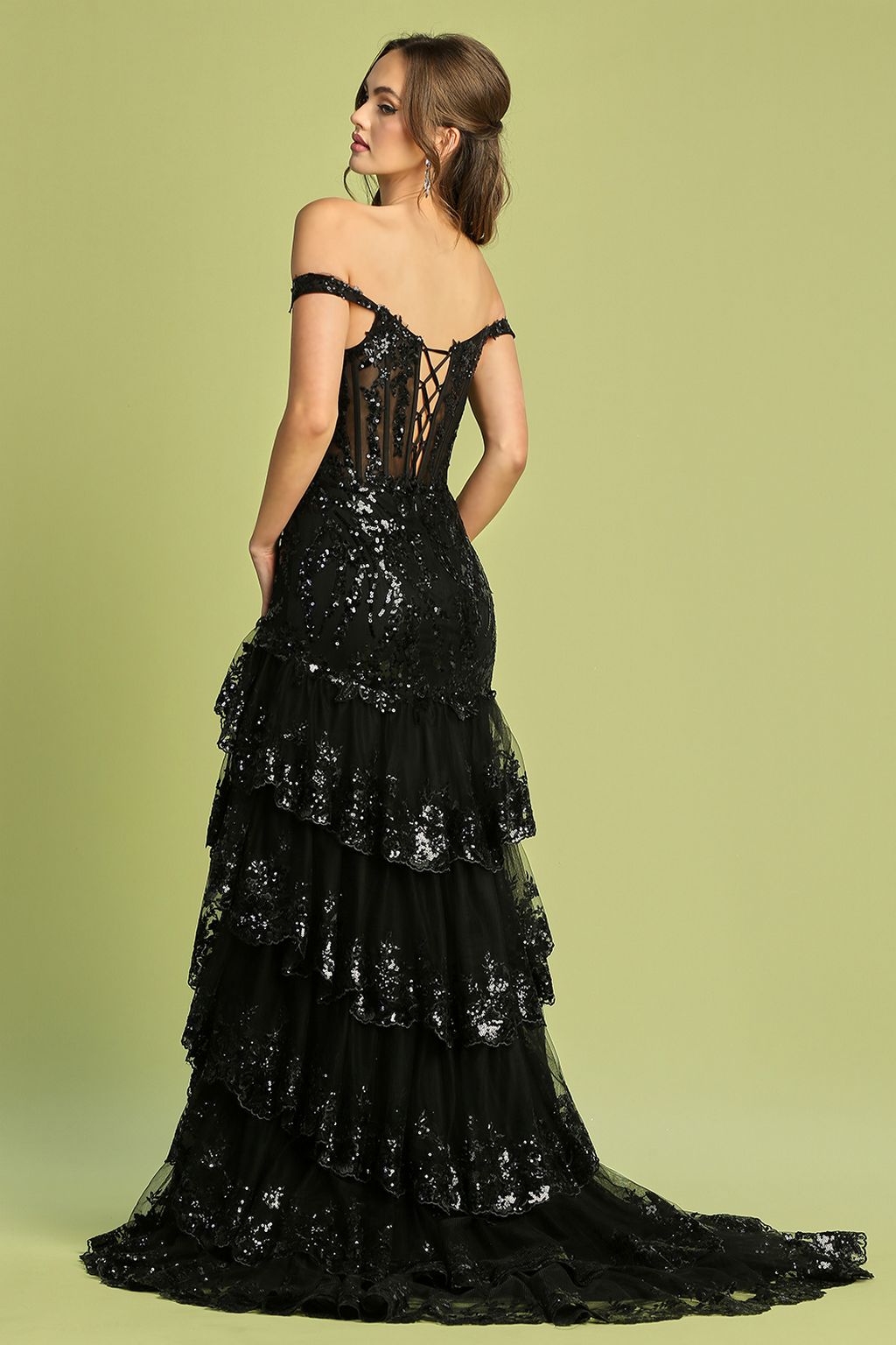 Ottavia Sequin Dress with Tiered Skirt and High Slit