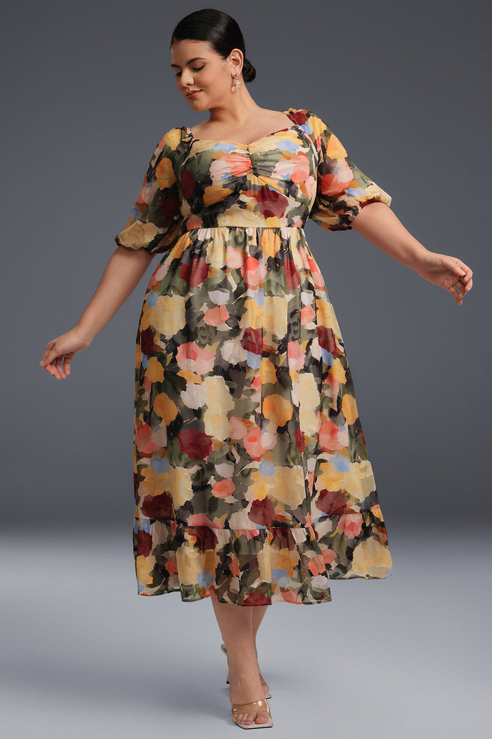 Alisha Draped Collar Floral Maxi Dress