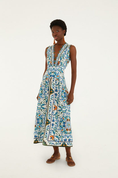 Marla Scallop Linen Maxi Dress