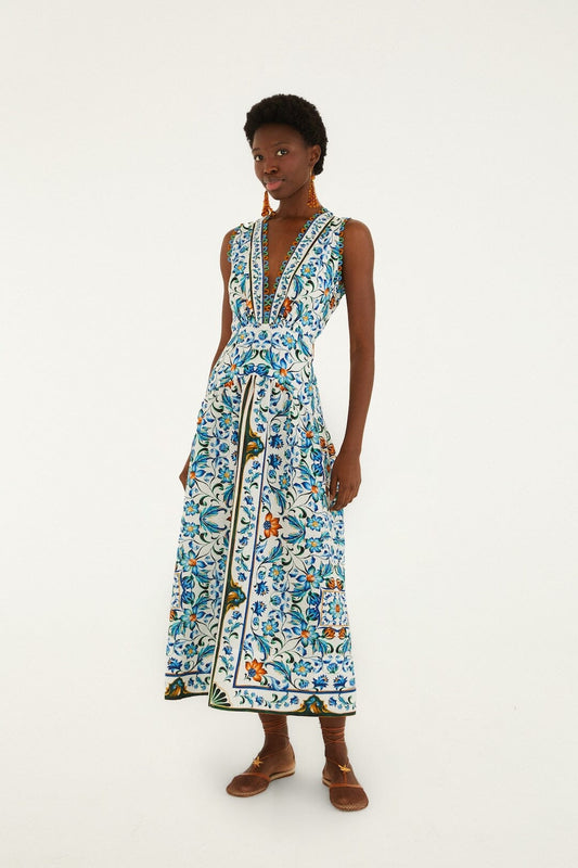Marla Scallop Linen Maxi Dress