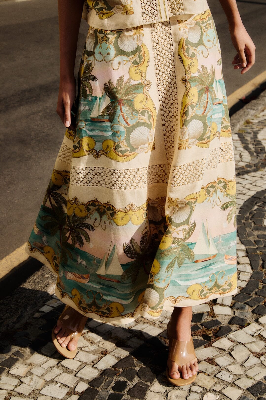 Antonia Skirt with Crochet Detail and Printed Panels