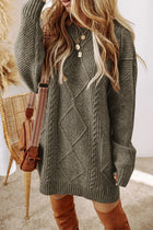 Dagny Sweater Dress with Cable Knit and Round Neck