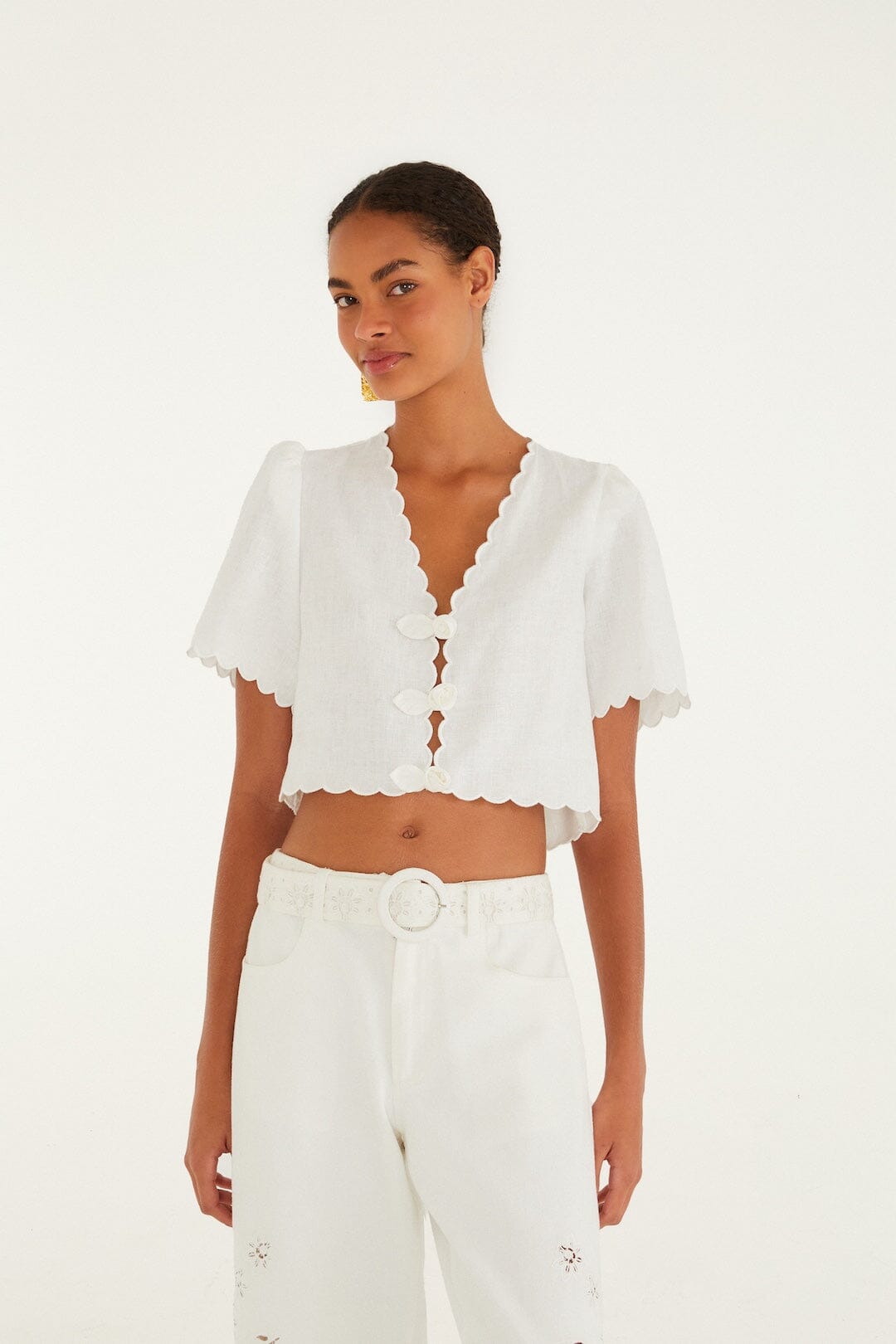 Marla Scallop Linen Maxi Dress