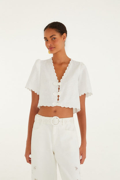 Marla Scallop Linen Maxi Dress