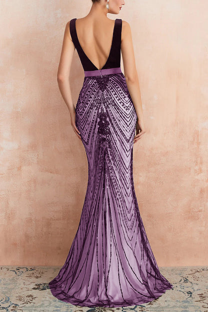 Rosamund Sequin Dress with Plunge Neck and Mermaid Hem
