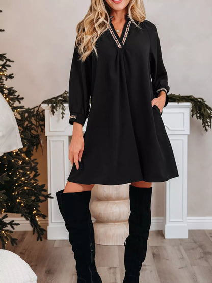 Opal Black Mini Dress with Contrast Trim and Shift Fit