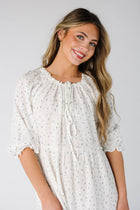 Pearl Cream Dress with Broderie Detail and Puff Sleeves